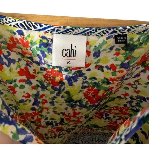 Cabi Devon Romper Floral Fiesta Colorful V Neck Drawstring Waist Size Medium - Picture 7 of 10